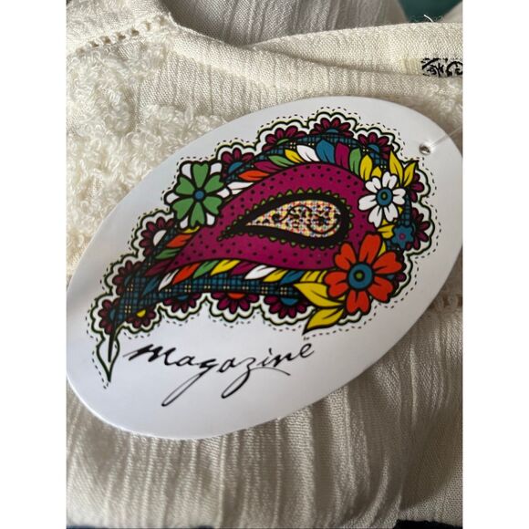 Magazine Peasant Cream Crochet Square Neck Short Sleeve Top Women’s Medium NWT - Picture 6 of 10